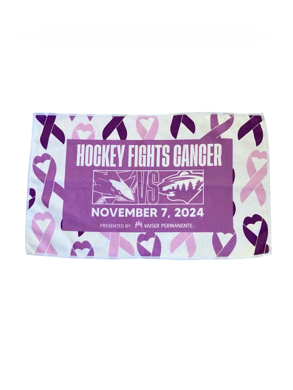 San Jose Sharks Rally Towel SGA Nov 2025 NHL Minnesota Wild Hogs Cancer Purple